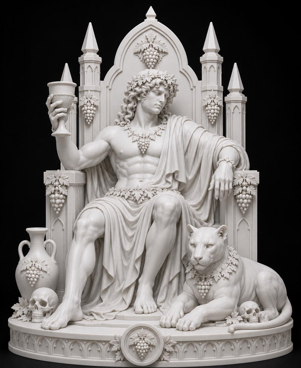 Dionysus Statue Gothic God Decor, White Mythology Shelf Decor, Panther Sculpture, Dark Academia Art — photo 3