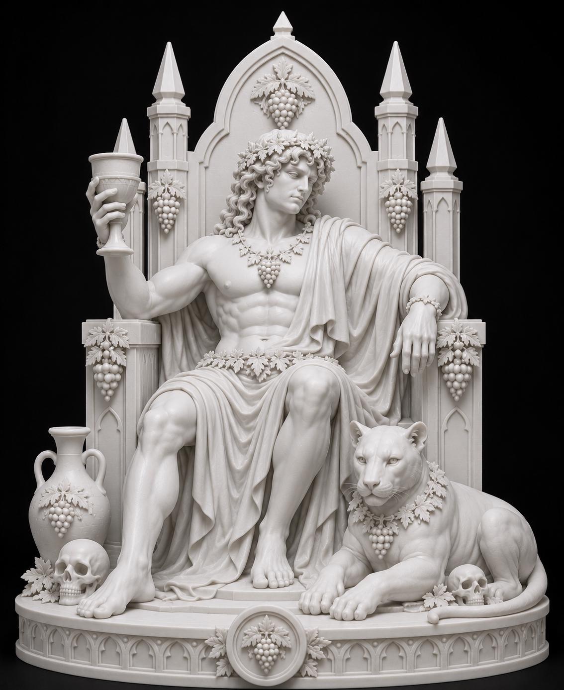 Dionysus Statue Gothic God Decor, White Mythology Shelf Decor, Panther Sculpture, Dark Academia Art — photo 3