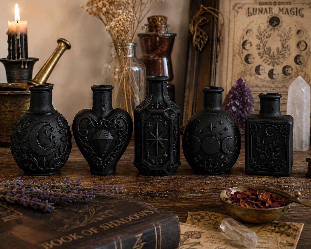 Gothic Potion Bottle Decor Set, Witchy Shelf, Dark Academia, Altar, Mini Flask