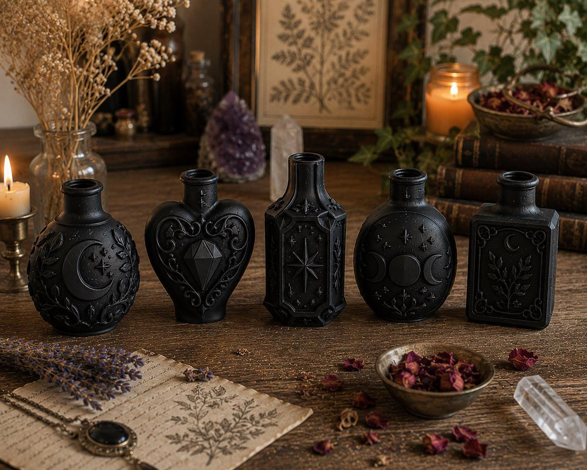 Gothic Potion Bottle Decor Set, Witchy Shelf, Dark Academia, Altar, Mini Flask — photo 2