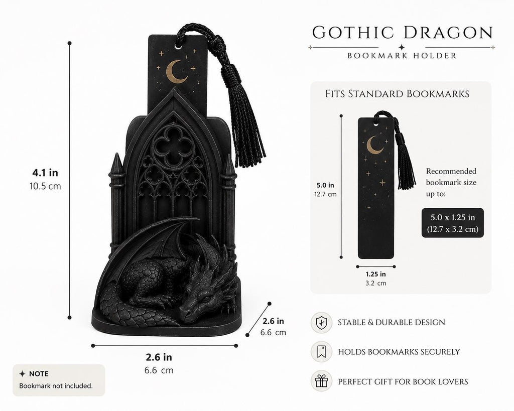 Gothic Dragon Bookmark Holder, Dark Academia Bookshelf Decor, Fantasy Reader Accessory — photo 6