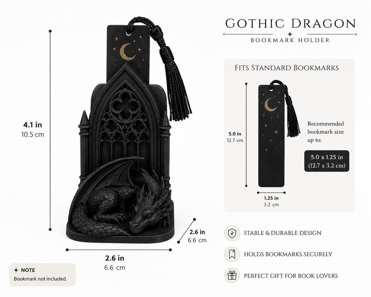 Gothic Dragon Bookmark Holder, Dark Academia Bookshelf Decor, Fantasy Reader Accessory — photo 6