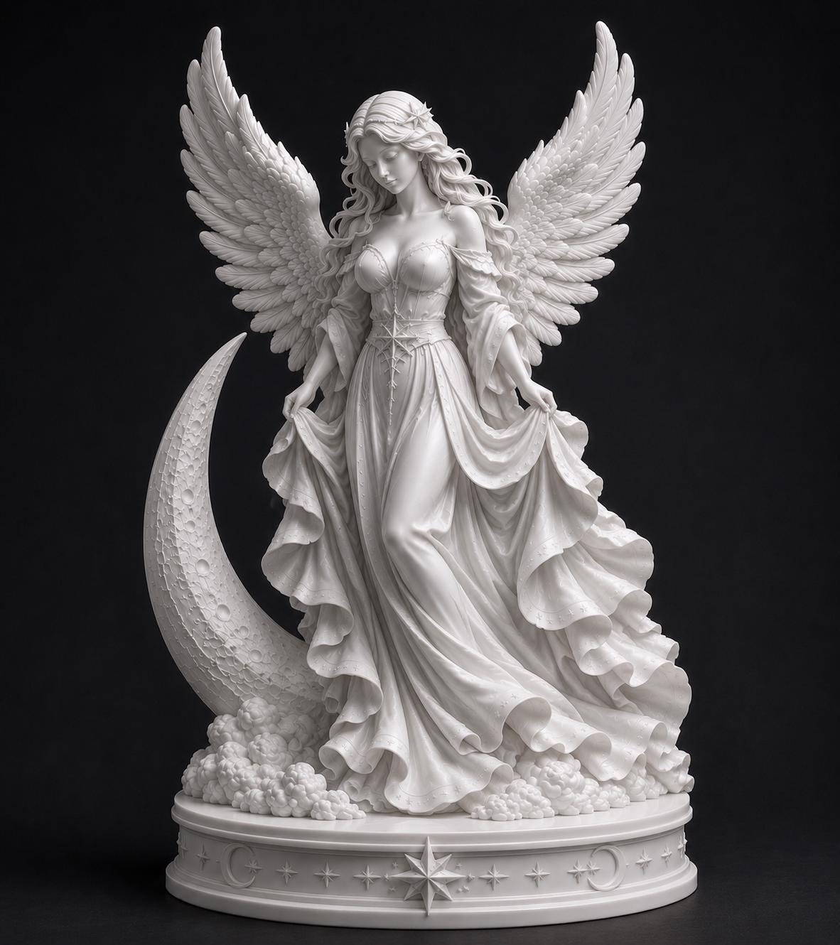Celestial Angel Statue with Crescent Moon, Guardian Angel Decor, Spiritual Figurine — photo 2