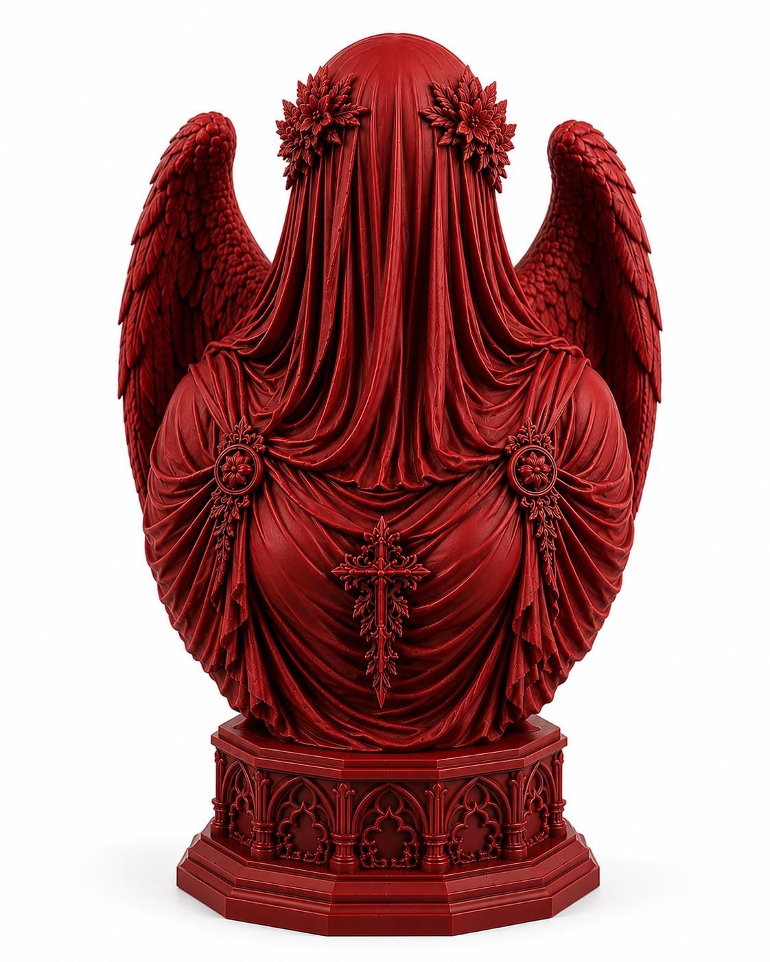 Veiled Angel Bust Sculpture, Red Gothic Decor, Dark Fantasy Art, Fallen Angel Statue — photo 5