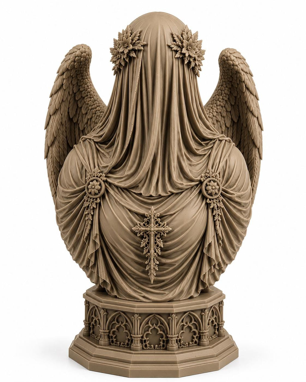 Veiled Angel Bust Sculpture, Red Gothic Decor, Dark Fantasy Art, Fallen Angel Statue — photo 6
