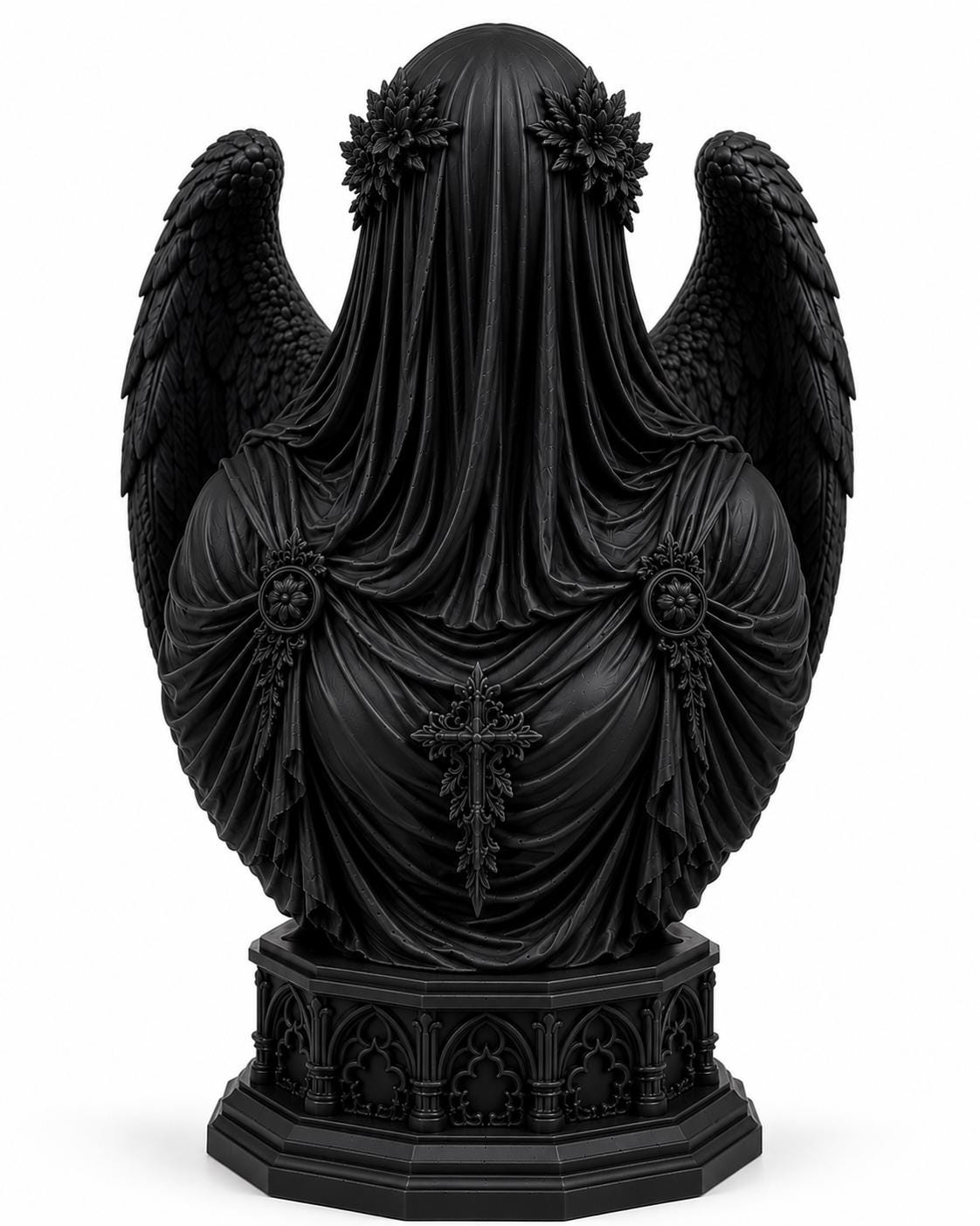 Veiled Angel Bust Sculpture, Red Gothic Decor, Dark Fantasy Art, Fallen Angel Statue — photo 7