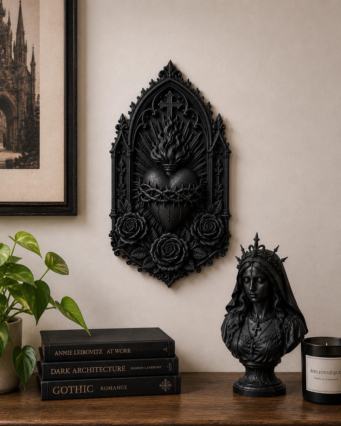 Gothic Sacred Heart Wall Plaque, Ornate Cathedral Frame, Dark Romantic Decor