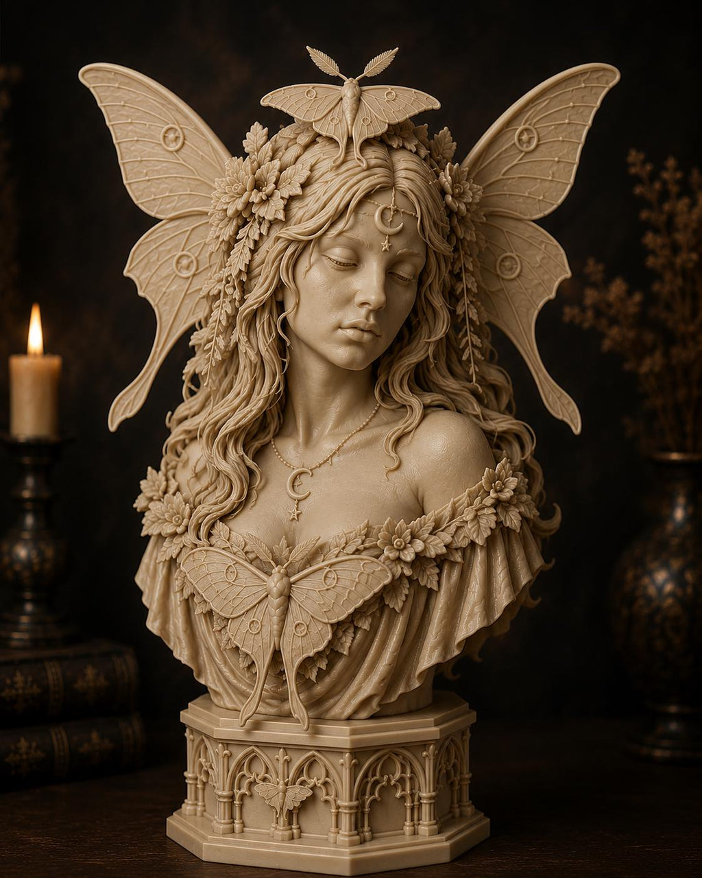Luna Moth Fairy Bust, Gothic Fantasy Sculpture, Witchy Woodland Decor — photo 3
