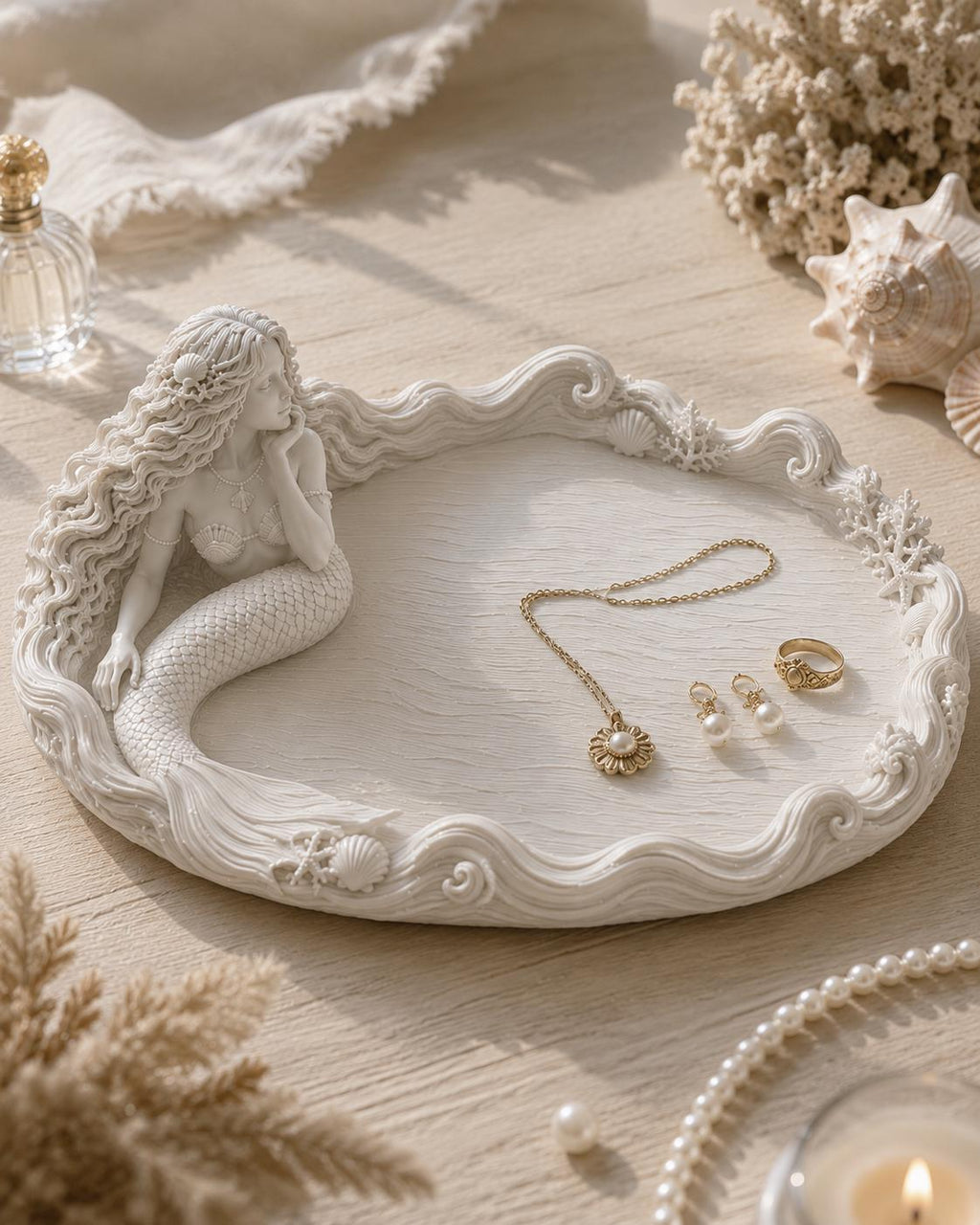 Mermaid Jewelry Tray, Coastal Vanity Decor, Seashell Accents — photo 2