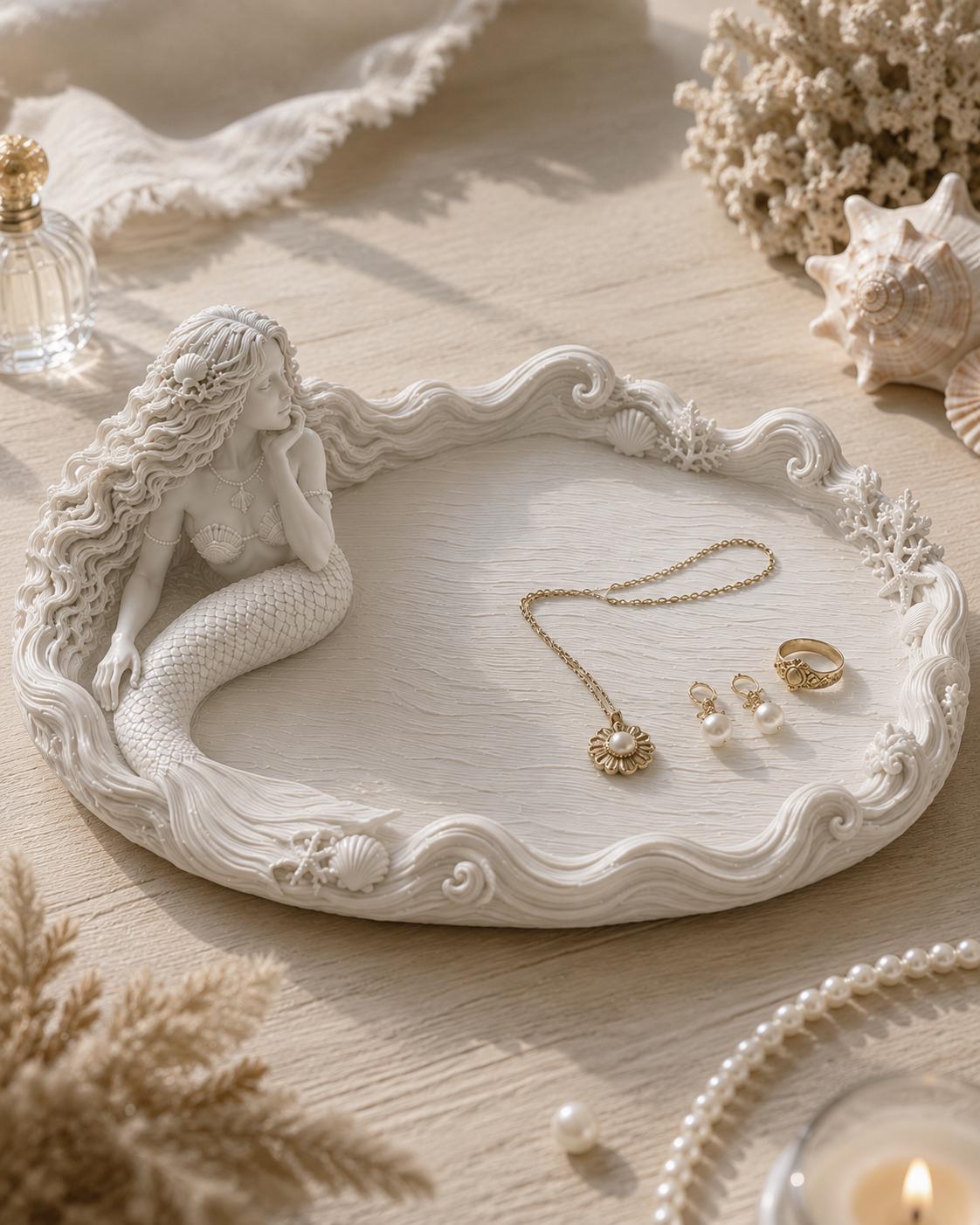 Mermaid Jewelry Tray, Coastal Vanity Decor, Seashell Accents — photo 2