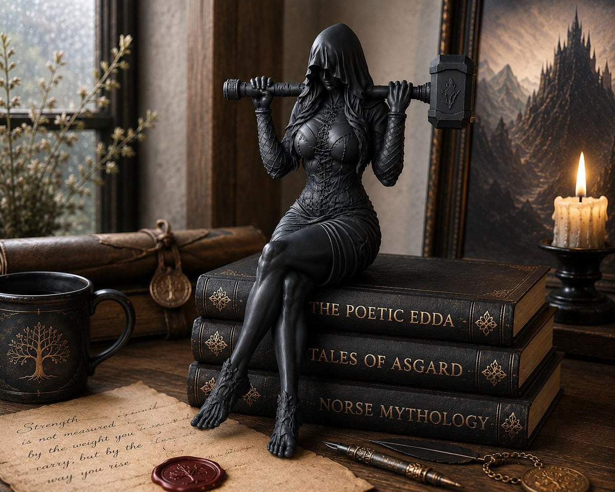 Valkyrie Hammer Maiden Statue | Norse Gothic Fantasy Shelf Sitter — photo 3
