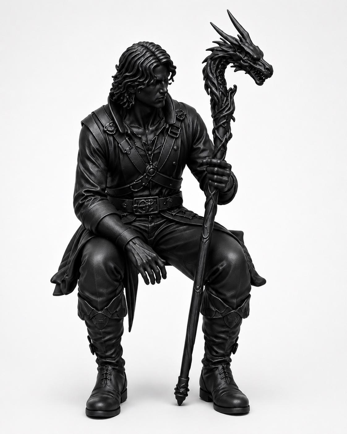 Dragon Keeper Shelf Sitter Figurine, Fantasy Dragon Staff Statue, DnD Inspired Bookshelf Decor — photo 4