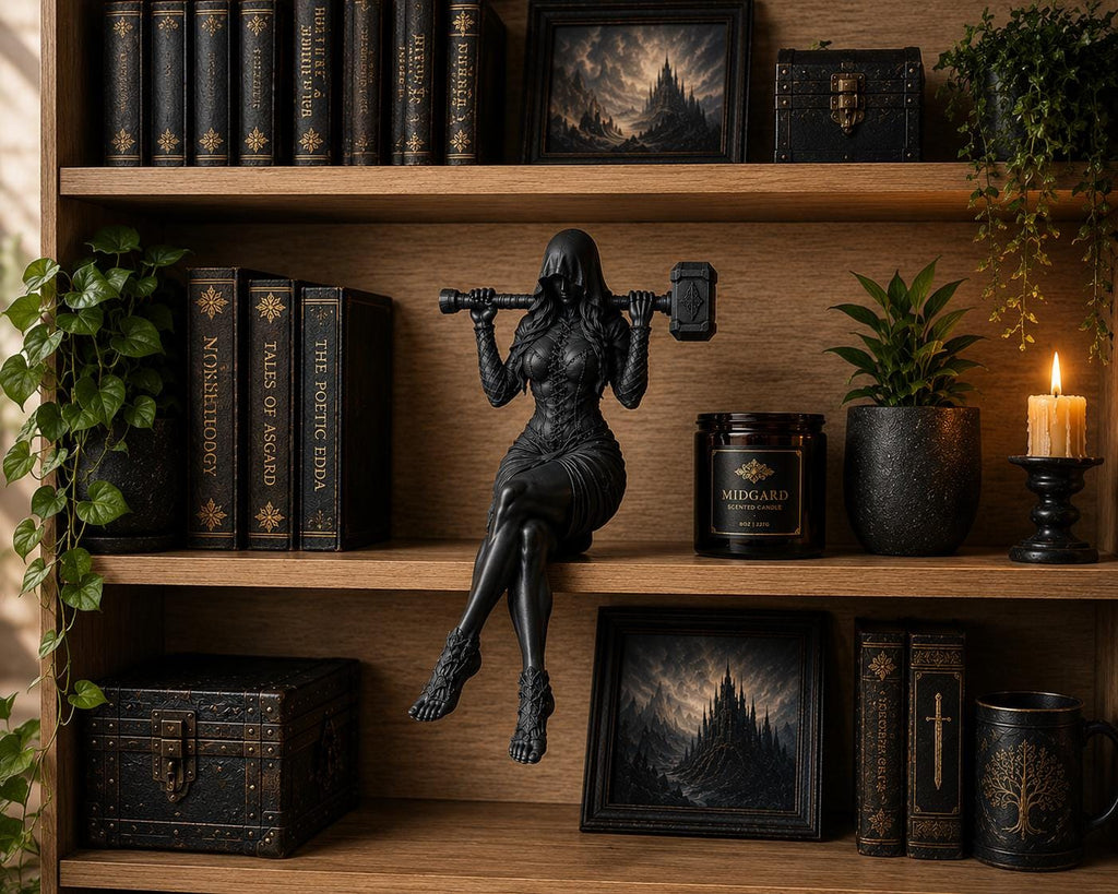 Valkyrie Hammer Maiden Statue | Norse Gothic Fantasy Shelf Sitter