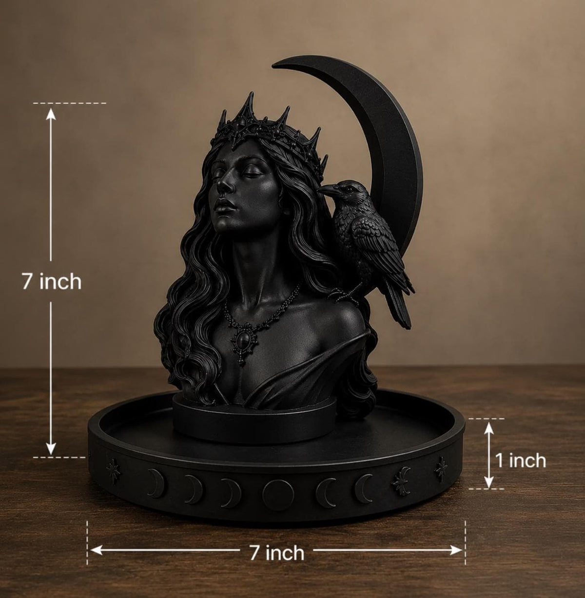 Gothic Moon Goddess Raven Tray, Witchy Jewelry Dish, Celestial Altar Organizer — photo 5