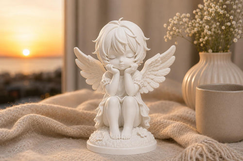Angel Figurine, Comfort Decor Statue, Kawaii Guardian Angel Shelf Piece