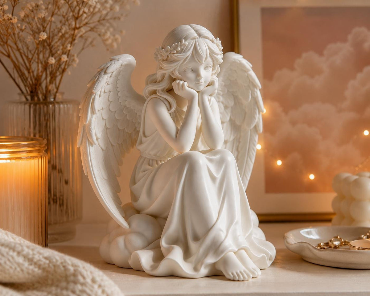 Angel Figurine, Comfort Decor Statue, Kawaii Guardian Angel Shelf Piece