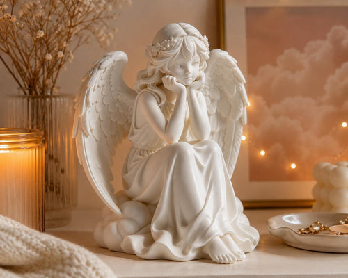 Angel Figurine, Comfort Decor Statue, Kawaii Guardian Angel Shelf Piece