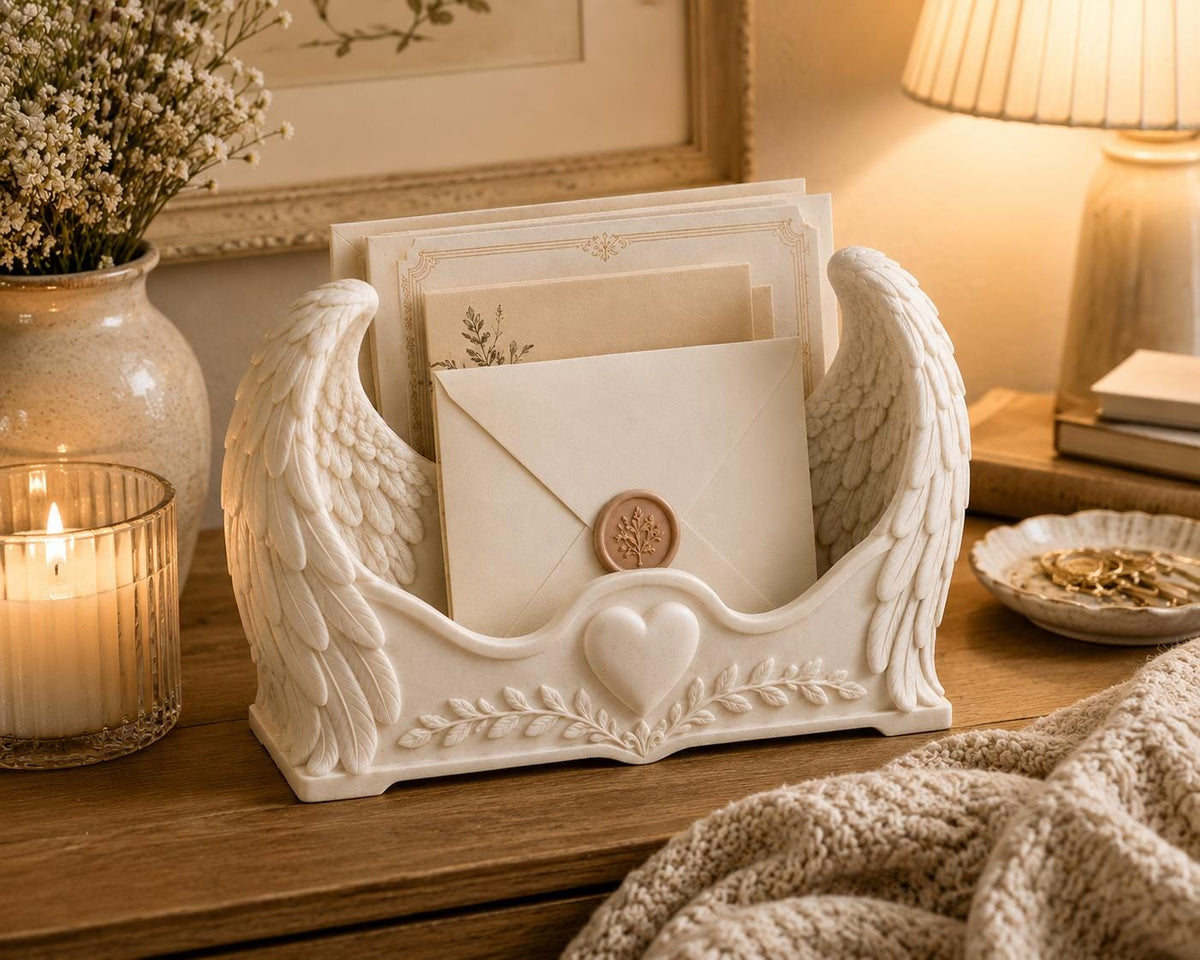Angel Wing Mail Organizer, Cottagecore Desk Holder, Farmhouse Entryway Sorter — photo 2