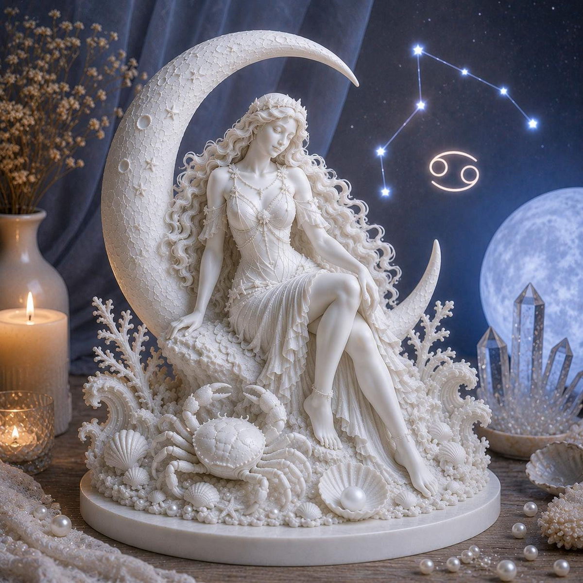 Cancer Zodiac Goddess Statue, Celestial Astrology Decor, Witchy Shelf Accent, Moon Altar Gift — photo 2
