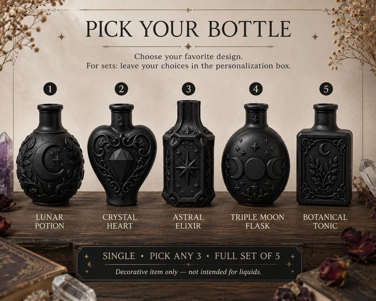 Gothic Potion Bottle Decor Set, Witchy Shelf, Dark Academia, Altar, Mini Flask — photo 3