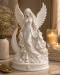 Celestial Angel Statue with Crescent Moon, Guardian Angel Decor, Spiritual Figurine