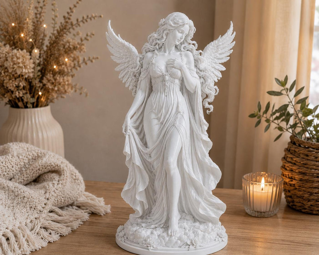 Celestial Angel Statue, Angel Figurine Decor, Moon Accent, Memorial Sympathy Gift — photo 3