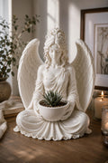 Meditating Angel Planter Statue, White Sculpture, Succulent Air Plant Holder