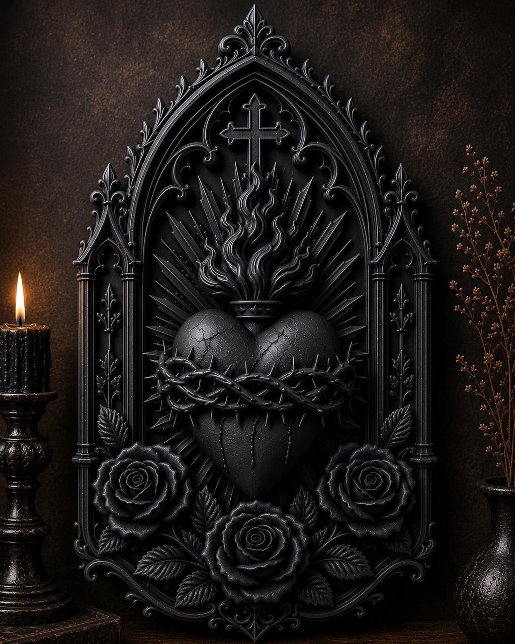 Gothic Sacred Heart Wall Plaque, Ornate Cathedral Frame, Dark Romantic Decor — photo 3