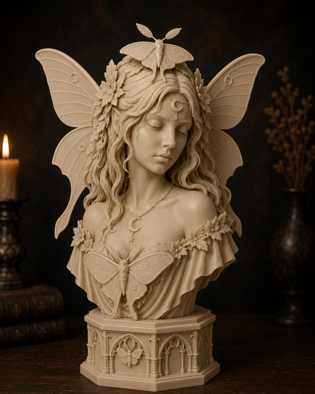 Luna Moth Fairy Bust, Gothic Fantasy Sculpture, Witchy Woodland Decor — photo 4