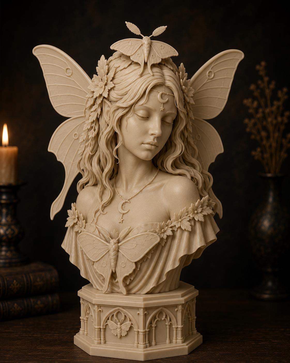 Luna Moth Fairy Bust, Gothic Fantasy Sculpture, Witchy Woodland Decor — photo 4