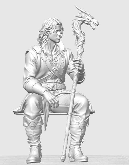 Dragon Keeper Shelf Sitter Figurine, Fantasy Dragon Staff Statue, DnD Inspired Bookshelf Decor — photo 3