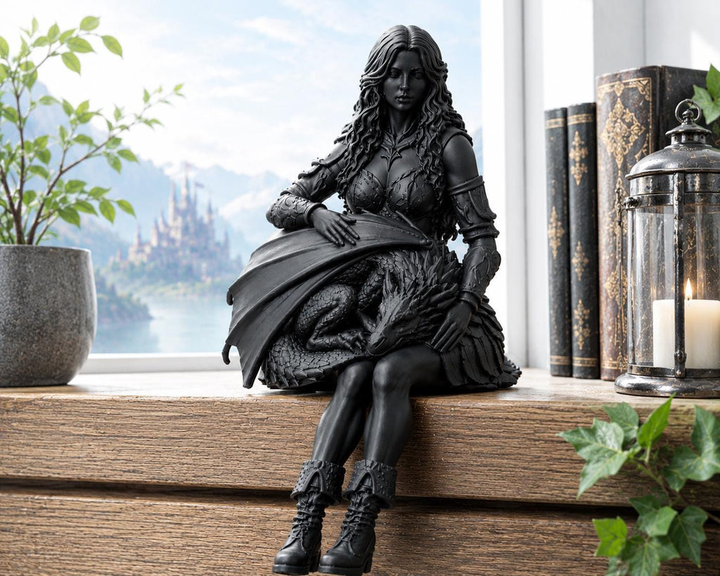 Dragon Rider Shelf Sitter, Romantasy Bookshelf Decor, Gothic Fantasy Figurine, Dragon Lover Gift — photo 2