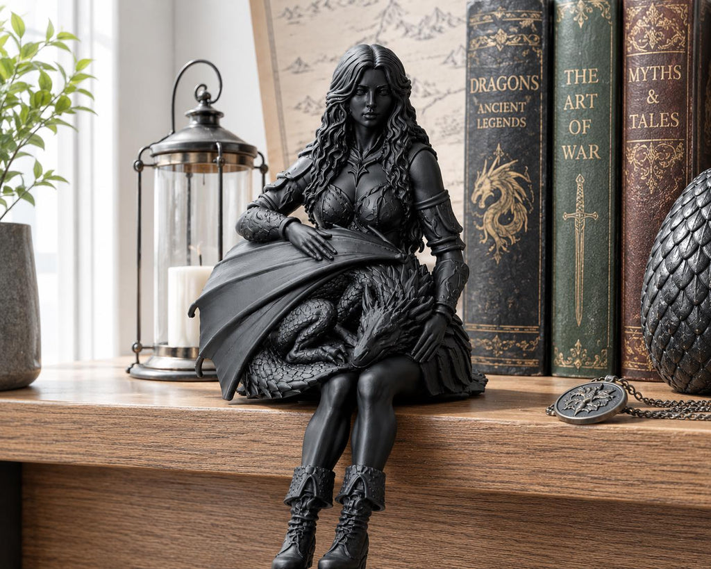 Dragon Rider Shelf Sitter, Romantasy Bookshelf Decor, Gothic Fantasy Figurine, Dragon Lover Gift