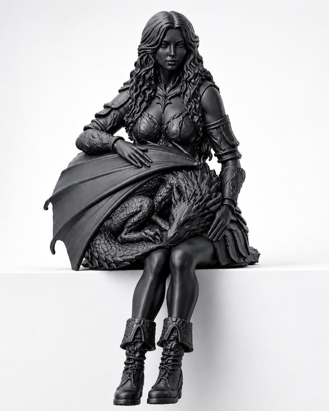 Dragon Rider Shelf Sitter, Romantasy Bookshelf Decor, Gothic Fantasy Figurine, Dragon Lover Gift — photo 3