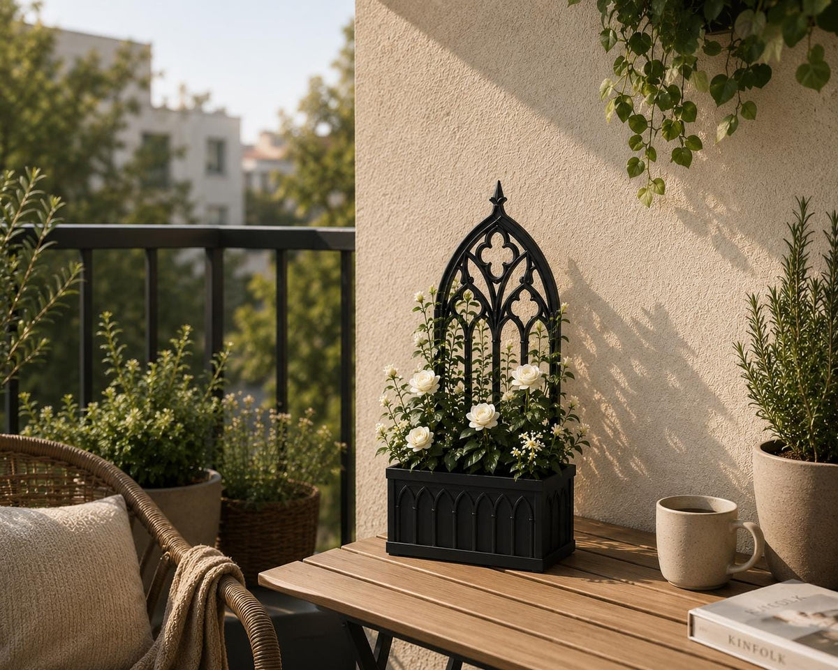 Gothic Cathedral Window Trellis Planter, Victorian Climbing Plant Pot