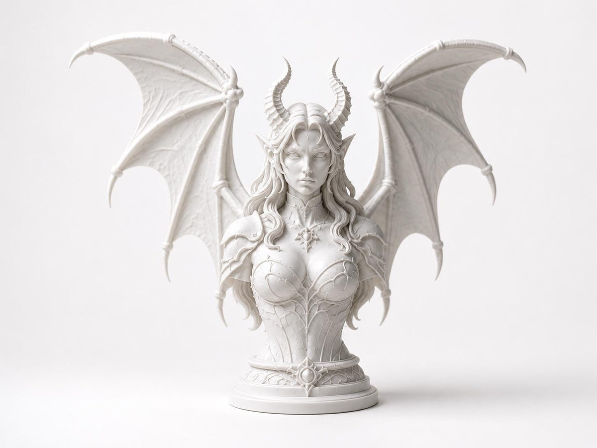 Demon Queen Bust, Gothic Fantasy Sculpture, Dragon Wing Statue, Dark Home Decor — photo 4