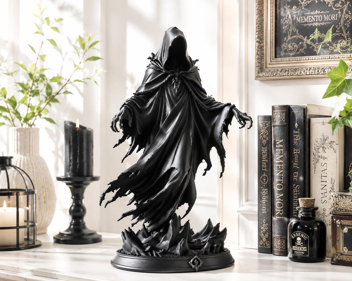 Grim Reaper Statue, Gothic Dark Fantasy Sculpture, Horror Shelf Decor — photo 4