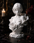 Anime Girl Rose Bust Sculpture, Gothic Dark Academia Shelf Decor