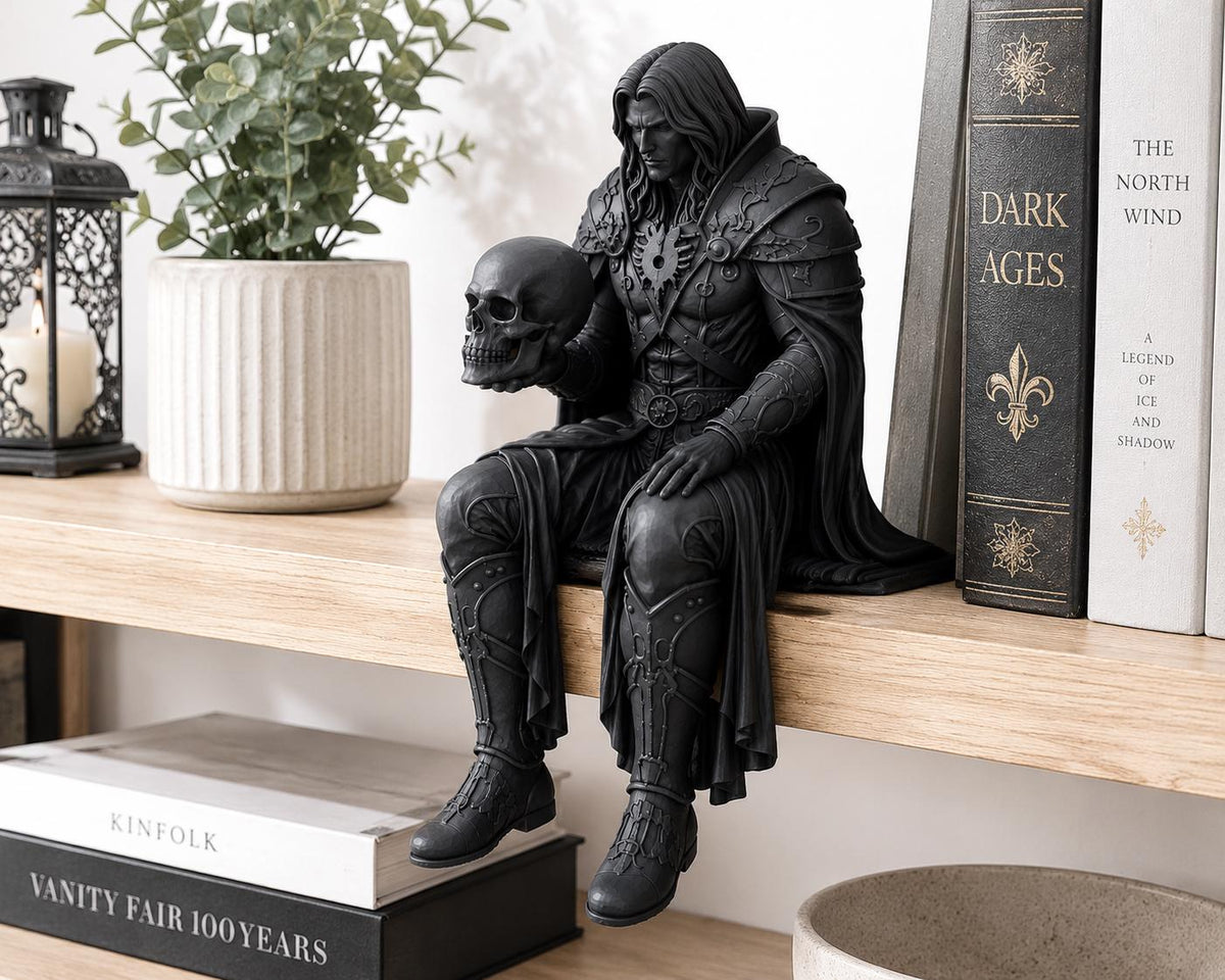 Vampire Lord Shelf Sitter Statue, Gothic Skull Figurine, Dark Fantasy Decor, Dark Academia Gift