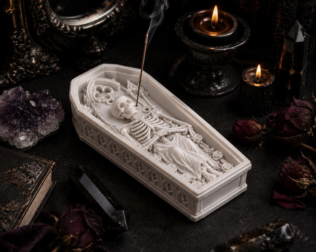 Halloween Skeleton Coffin Incense Holder, Gothic Spooky Altar Decor — photo 4