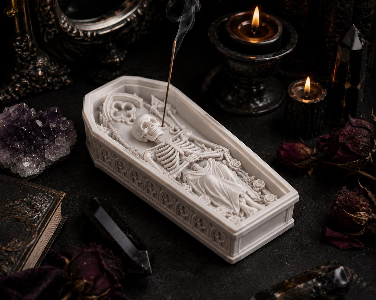 Halloween Skeleton Coffin Incense Holder, Gothic Spooky Altar Decor — photo 4