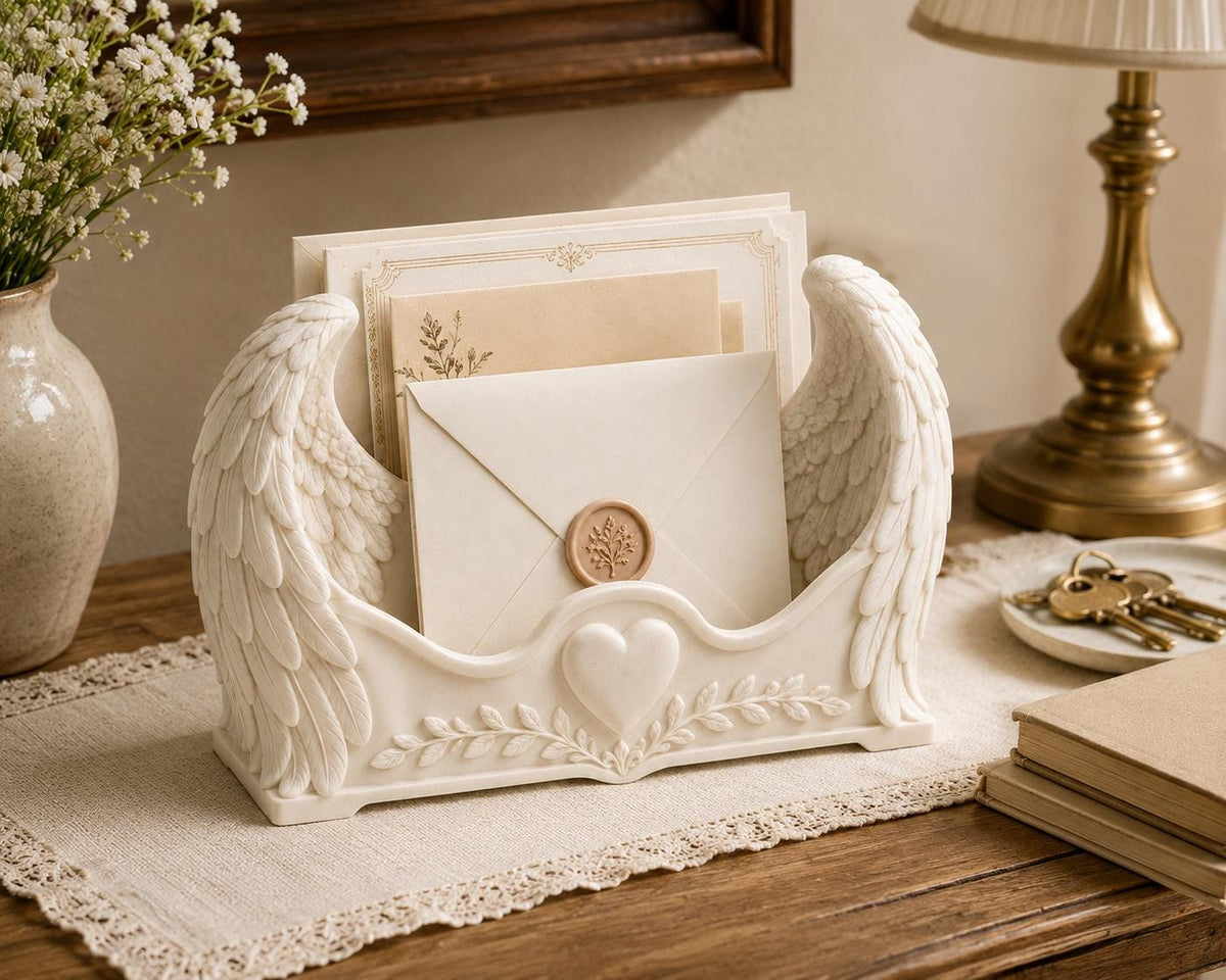 Angel Wing Mail Organizer, Cottagecore Desk Holder, Farmhouse Entryway Sorter