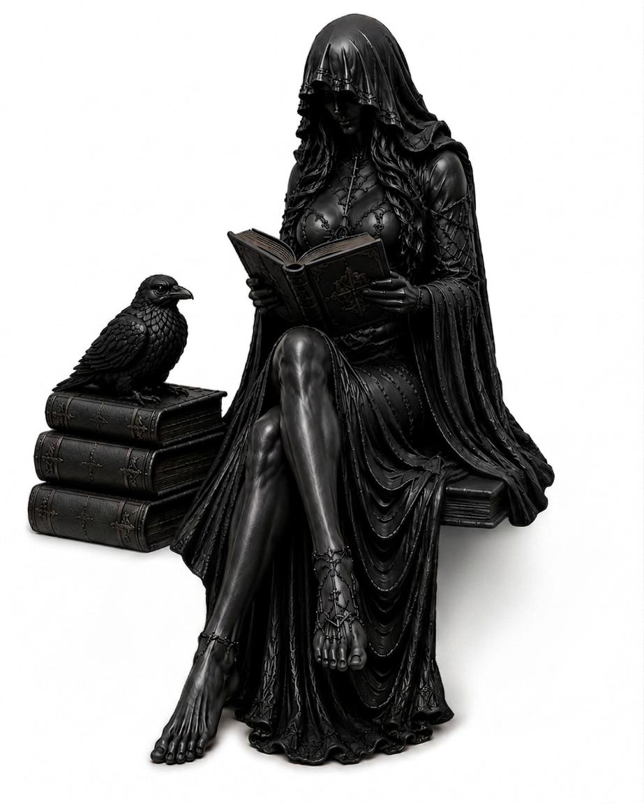 Gothic Reaper Shelf Sitter, Dark Academia Reader Figurine, Witchy Book Lover Decor — photo 3