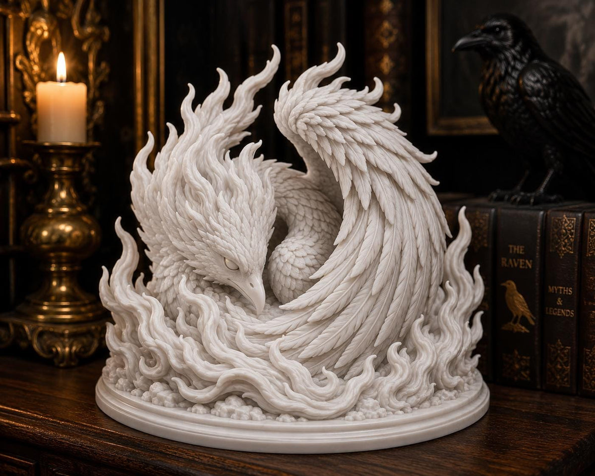 Sleeping Phoenix Statue, Rebirth Symbol, Fantasy Shelf Decor, Mythical Sculpture — photo 4