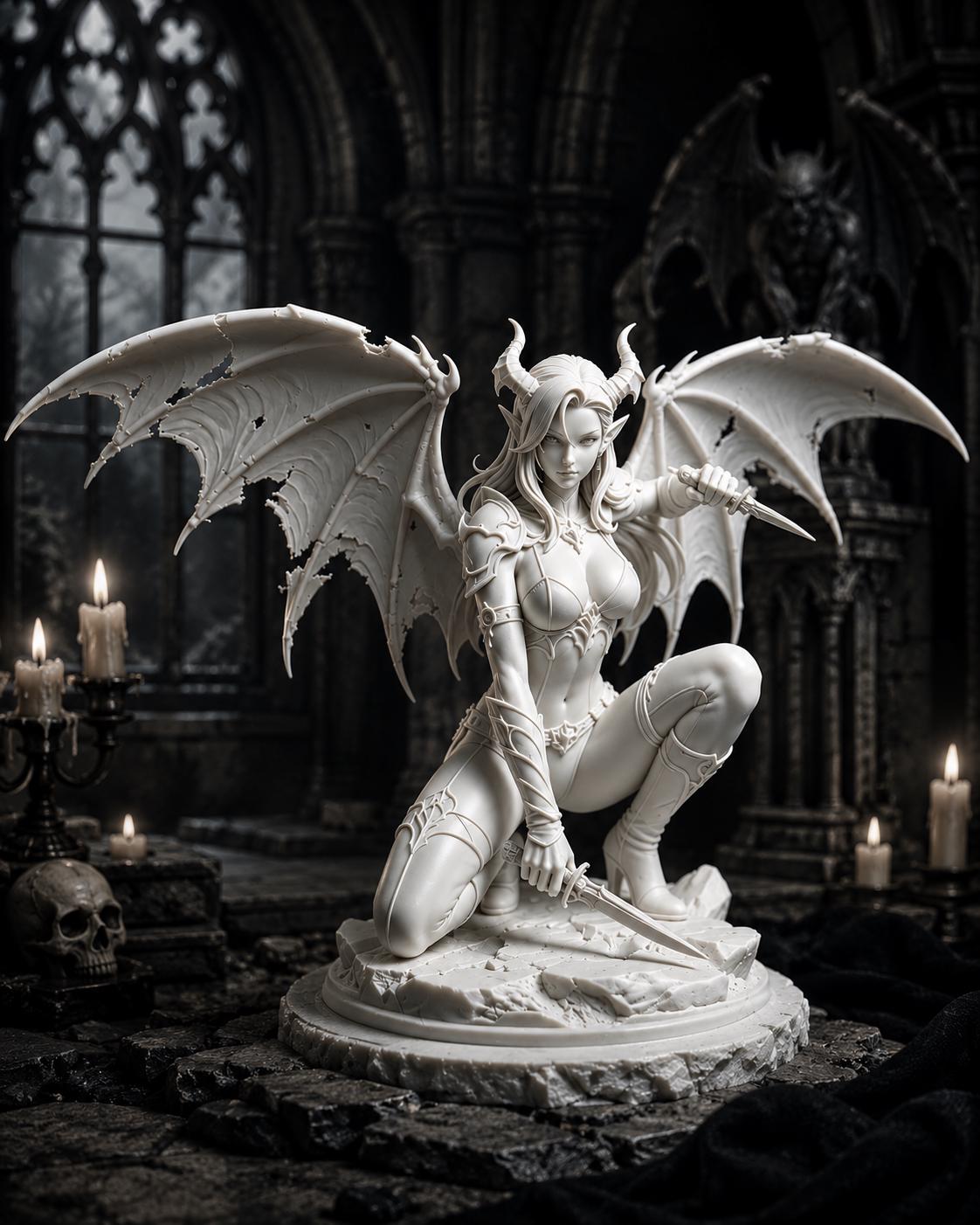 Gothic Demon Statue, Dark Fantasy Sculpture