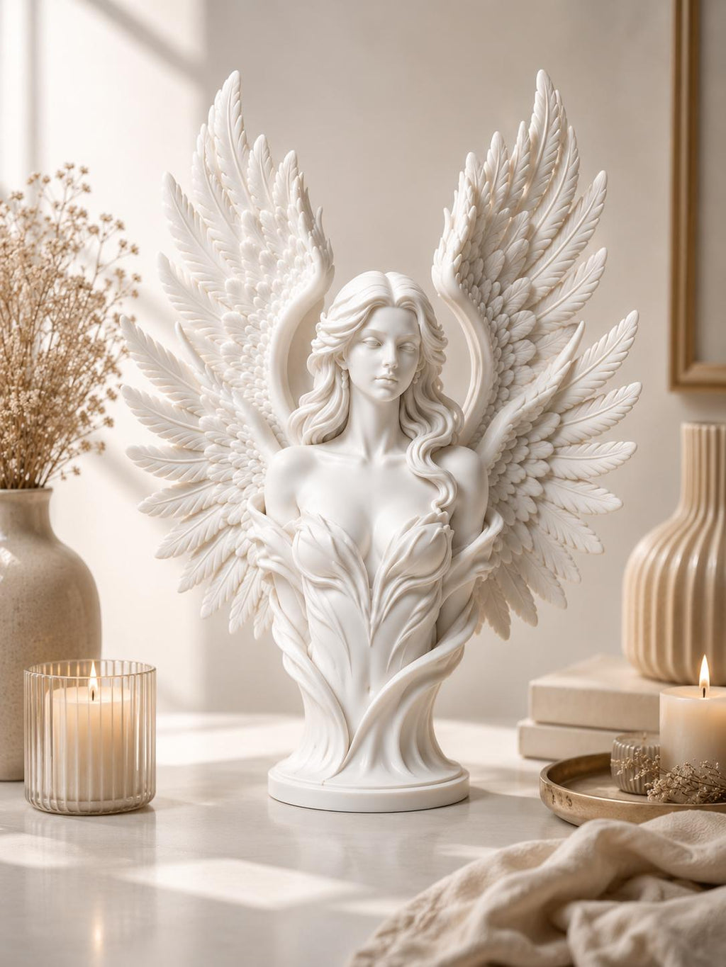 White Angel Bust Statue, Winged Sculpture, Elegant Shelf Decor, Celestial Home Accent — photo 2