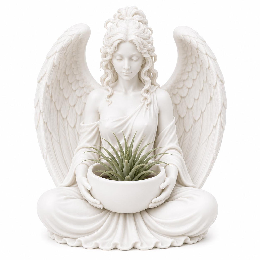 Meditating Angel Planter Statue, White Sculpture, Succulent Air Plant Holder — photo 3