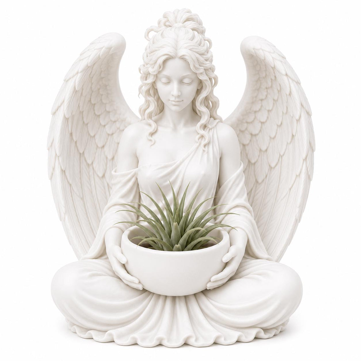 Meditating Angel Planter Statue, White Sculpture, Succulent Air Plant Holder — photo 3