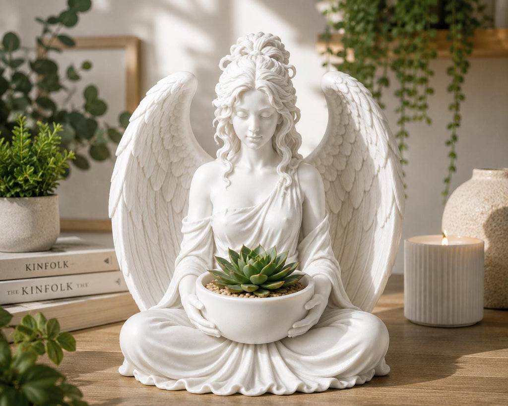 Meditating Angel Planter Statue, White Sculpture, Succulent Air Plant Holder — photo 4
