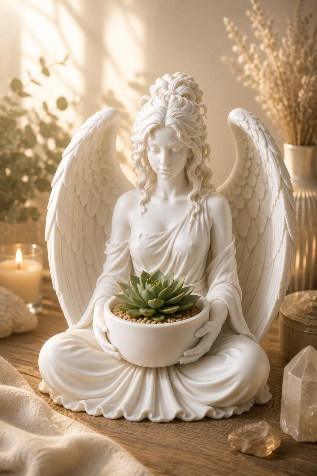 Meditating Angel Planter Statue, White Sculpture, Succulent Air Plant Holder — photo 5